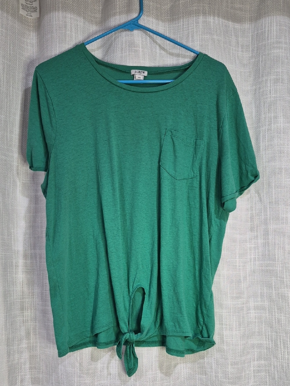 J. Crew Emerald Green Short Sleeve Crewneck Pocket Tee With Tie Hem Roll Sleeve